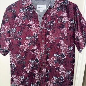 Distortion Kids' Floral Maroon Button Down Shirt